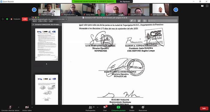 2. Representantes de SENPRENDE CDE MIPYME de la Region Lempa FUNAZUCAR y JICA firmaron el convenio
