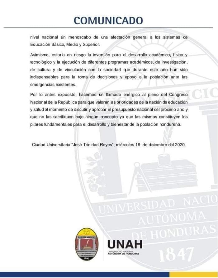 unah recorte presupuestario 1