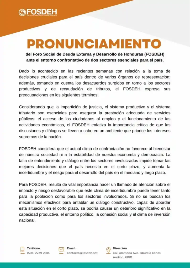 pronunciamiento Fosdeh sectores en conflicto 1