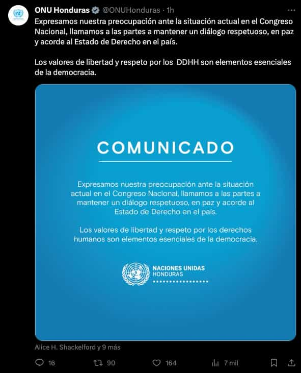 Comunicado ONU Honduras